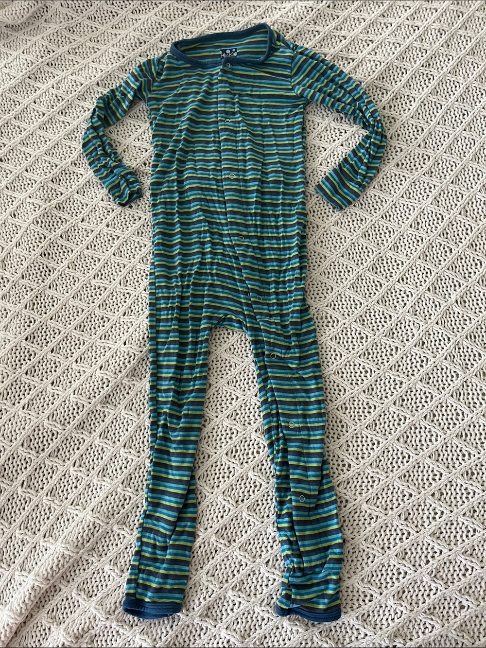 Kickee Pants Blue & Green Striped Kids Footless Pajama Romper